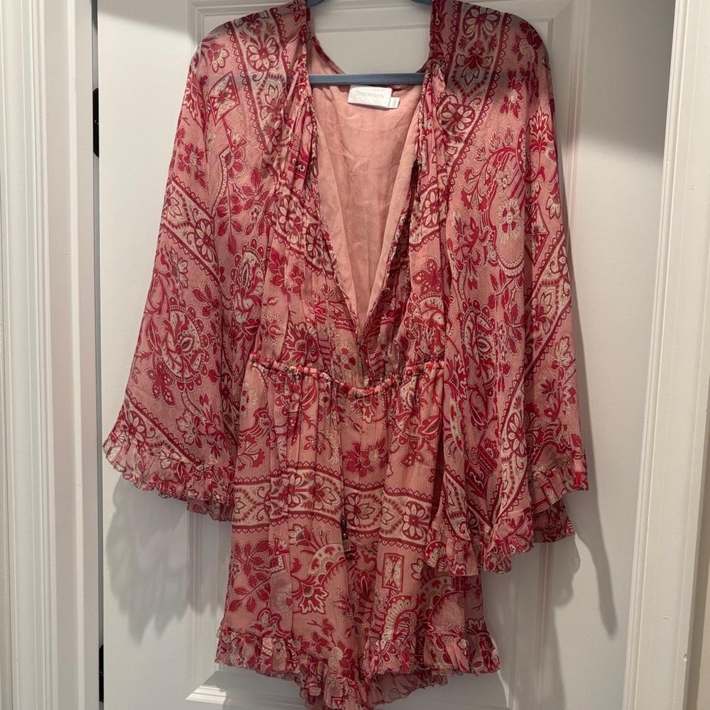 Zimmermann Red and Pink Patterned Romper